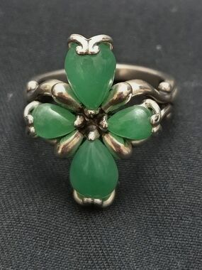 Carolyn Pollack Green Jade Cross Ring in Sterling Silver 925 Sz 10